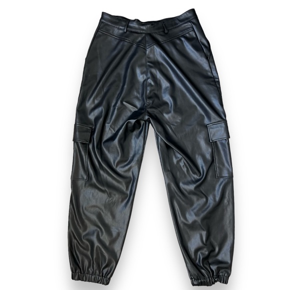 TOPSHOP Black Faux Leather Cargo Joggers | EUC Size 14 - Picture 4 of 13